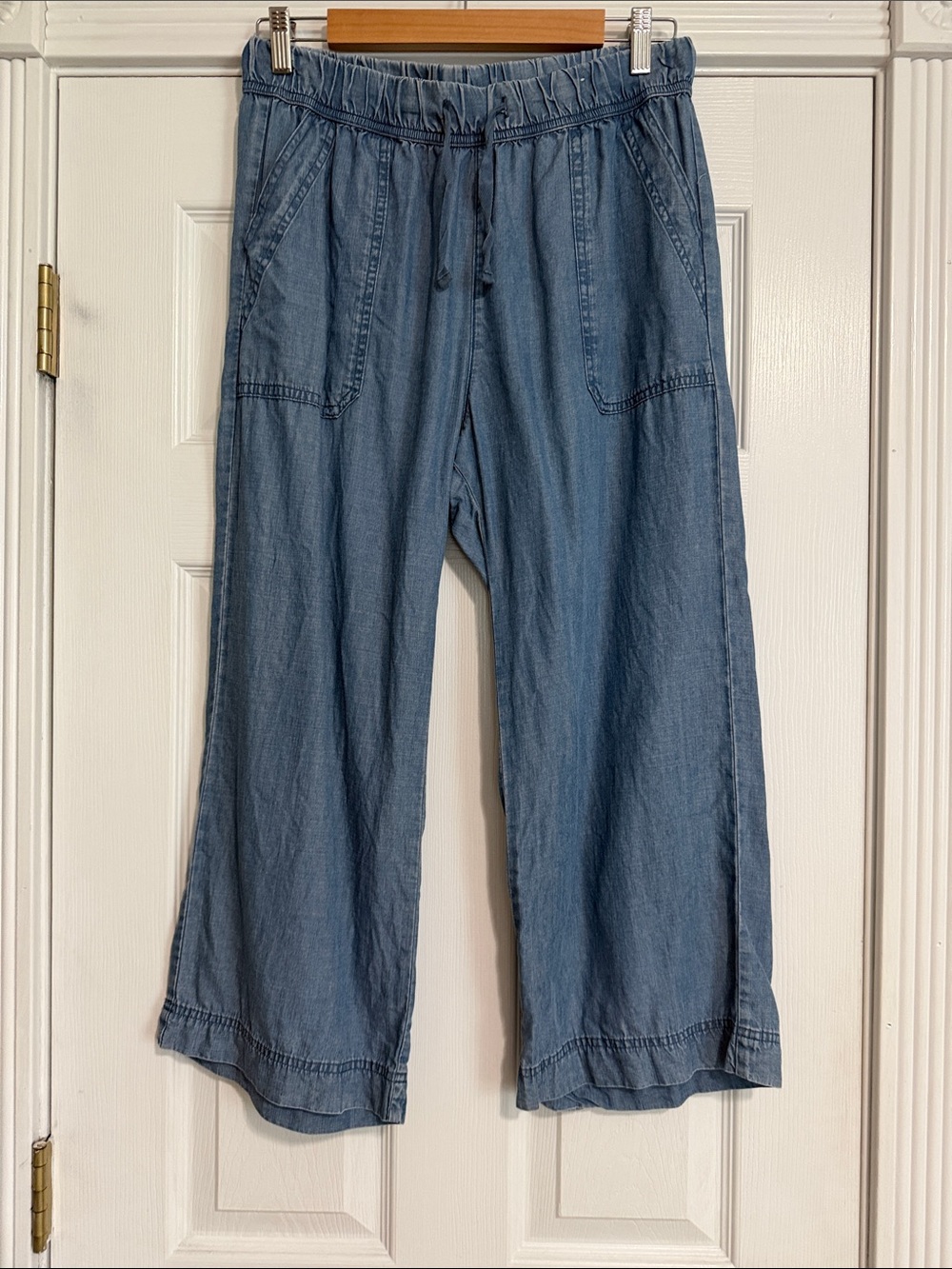 Splendid Light Blue Drawstring Wide-Leg Cropped Pants